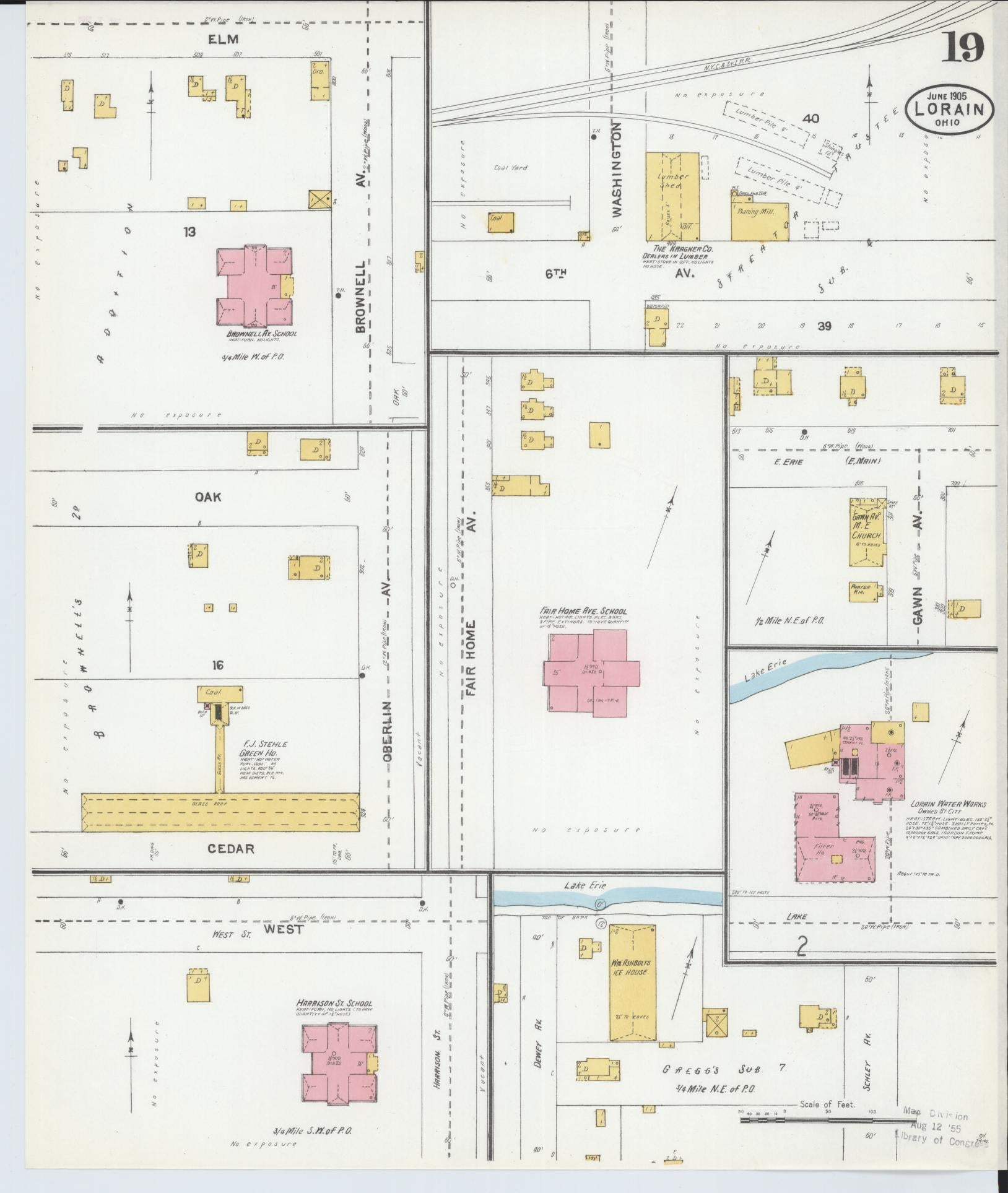 Sanborn Fire Insurance Map from Lorain, Lorain County, Ohio (1905), Sheet #0019 - Complete Map Set gallery image, historic Sanborn map, vintage wall art, Ohio Ohio