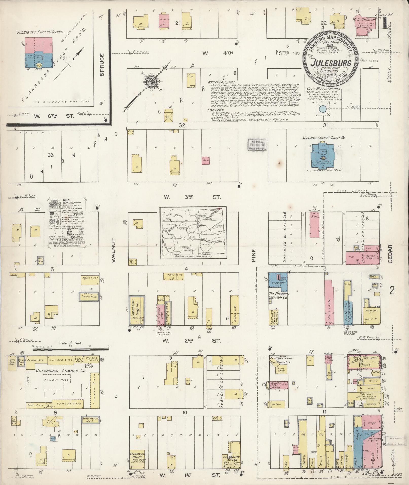Sanborn Fire Insurance Map from Julesburg, Sedgwick County, Colorado (1921), Sheet #0001 - Historic Sanborn Fire Insurance Map Print, vintage old map wall art, antique decor, genealogy gift, Colorado Colorado map