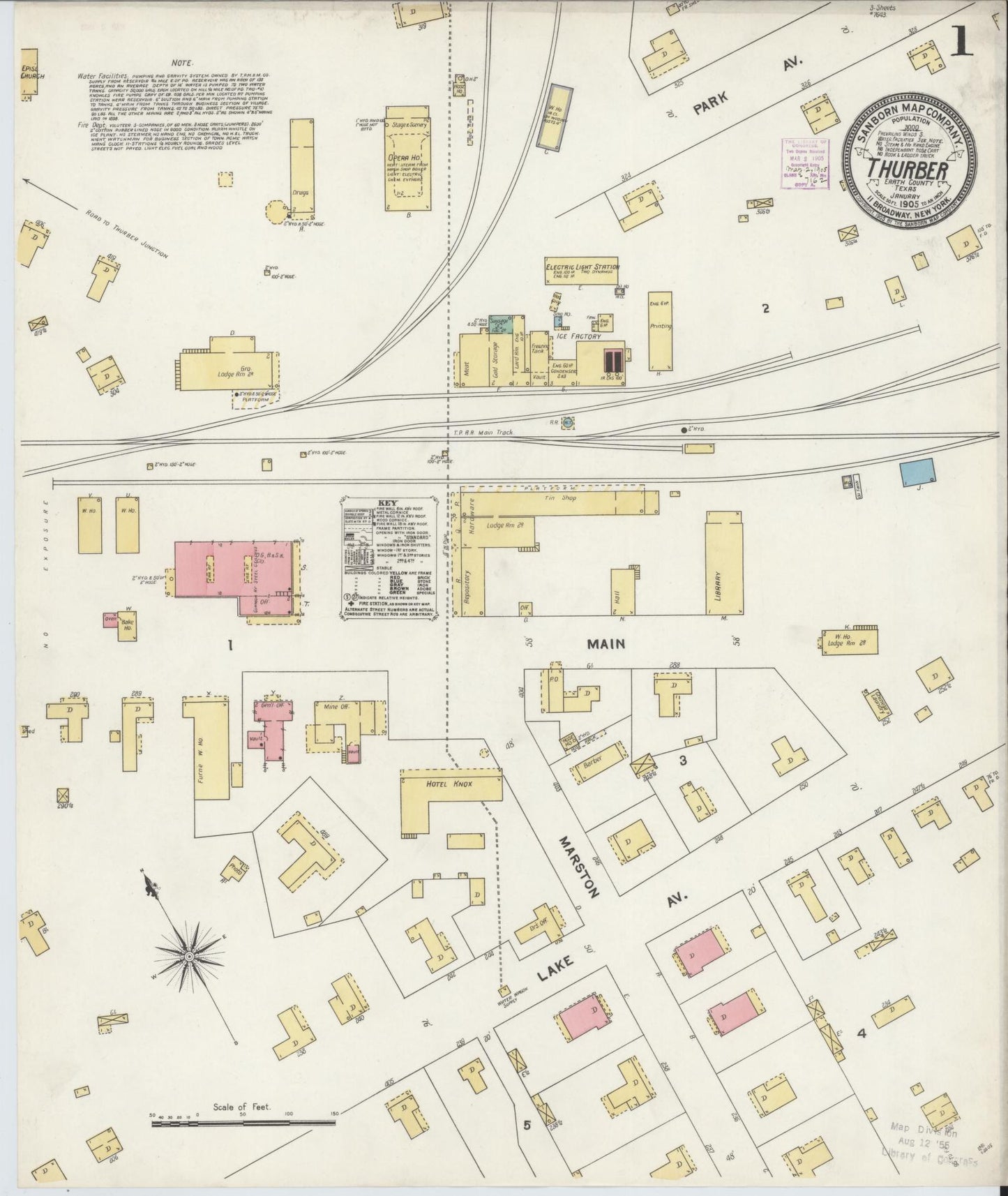 Sanborn Fire Insurance Map from Thurber, Erath County, Texas (1905), Sheet #0001 - Historic Sanborn Fire Insurance Map Print, vintage old map wall art, antique decor, genealogy gift, Texas Texas map
