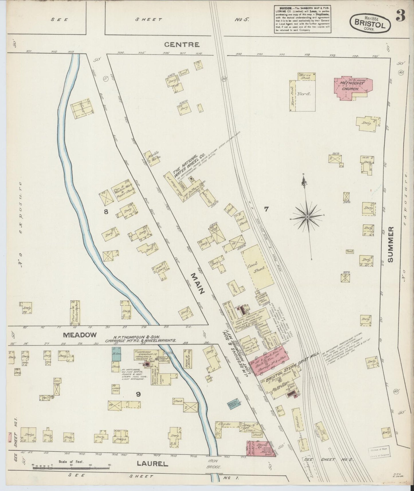 Sanborn Fire Insurance Map from Bristol, Hartford County, Connecticut (1884), Sheet #0003 - Complete Map Set gallery image, historic Sanborn map, vintage wall art, Connecticut Connecticut
