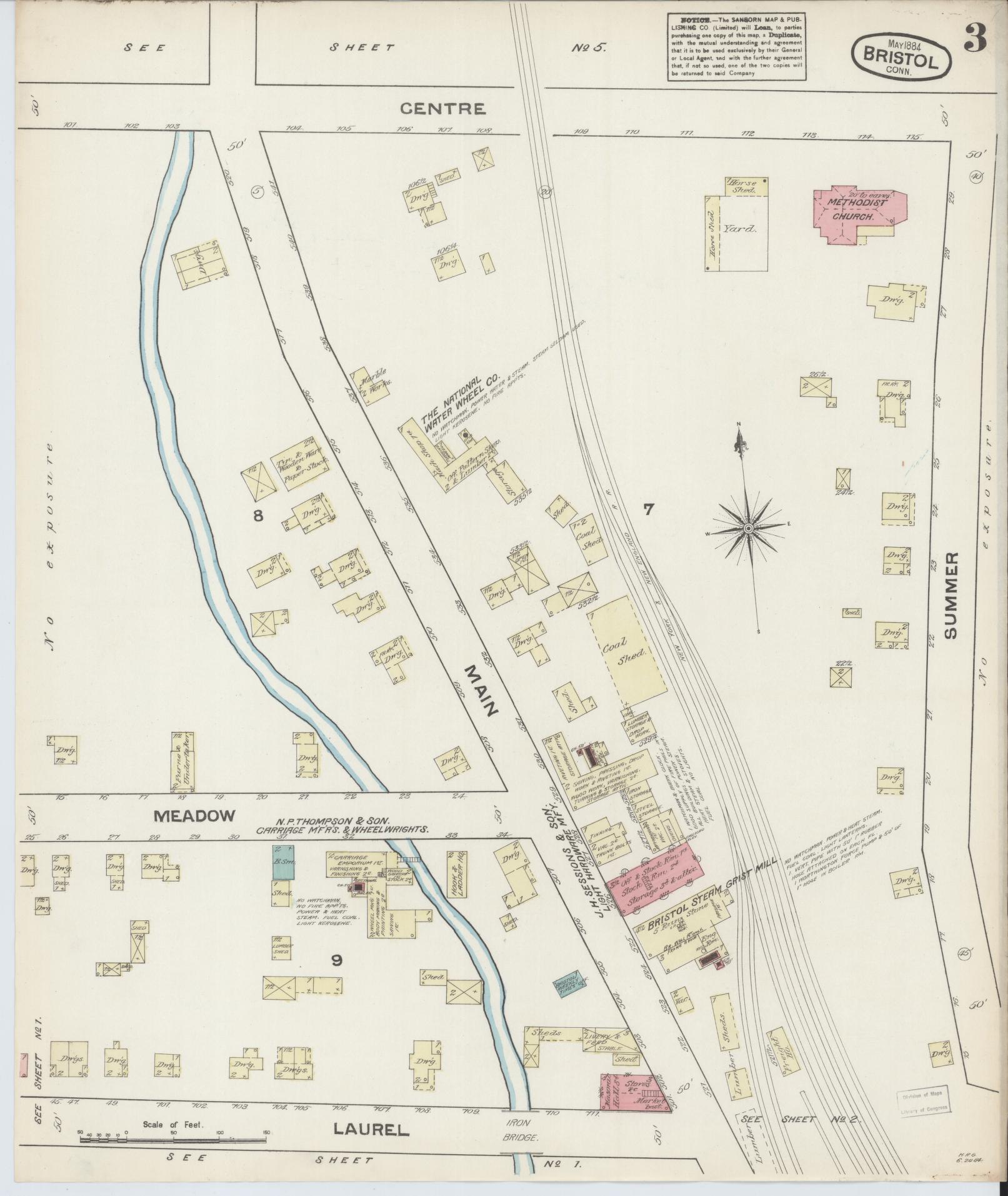 Sanborn Fire Insurance Map from Bristol, Hartford County, Connecticut (1884), Sheet #0003 - Complete Map Set gallery image, historic Sanborn map, vintage wall art, Connecticut Connecticut