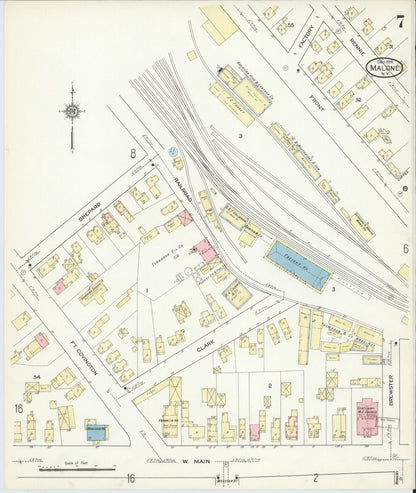 Sanborn Fire Insurance Map from Malone, Franklin County, New York (1914), Sheet #0007 - Historic Sanborn Fire Insurance Map Print, vintage old map wall art, antique decor, genealogy gift, New York New York map