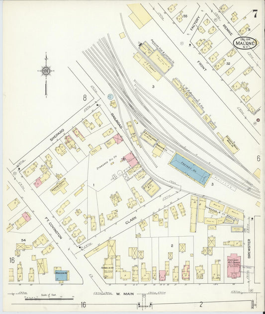 Sanborn Fire Insurance Map from Malone, Franklin County, New York (1914), Sheet #0007 - Historic Sanborn Fire Insurance Map Print, vintage old map wall art, antique decor, genealogy gift, New York New York map