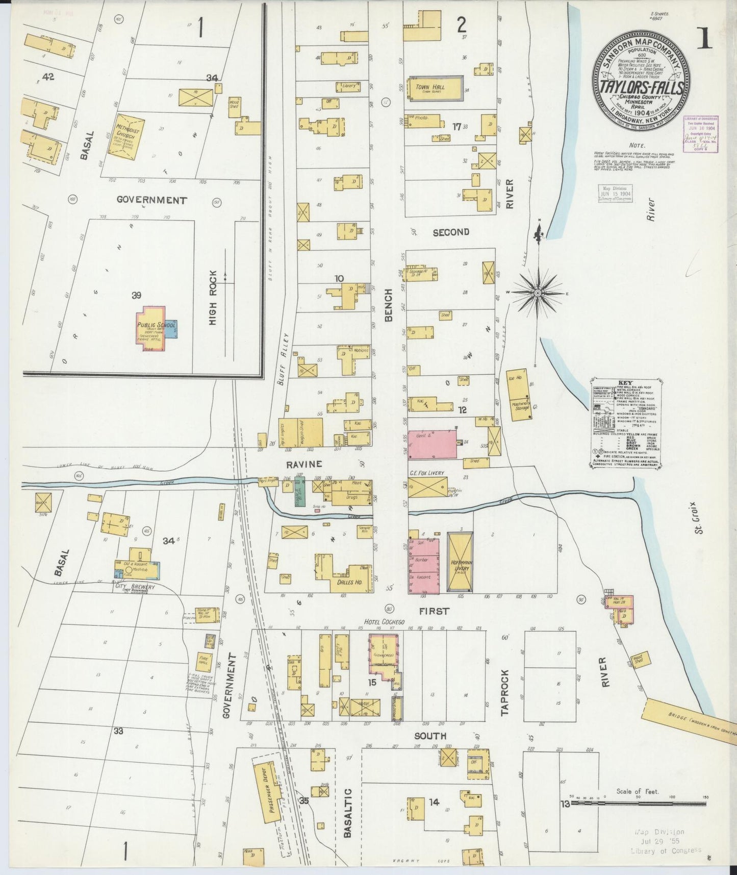 Sanborn Fire Insurance Map from Taylors Falls, Chisago County, Minnesota (1904), Sheet #0001 - Complete Map Set gallery image, historic Sanborn map, vintage wall art, Minnesota Minnesota