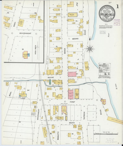 Sanborn Fire Insurance Map from Taylors Falls, Chisago County, Minnesota (1904), Sheet #0001 - Complete Map Set gallery image, historic Sanborn map, vintage wall art, Minnesota Minnesota