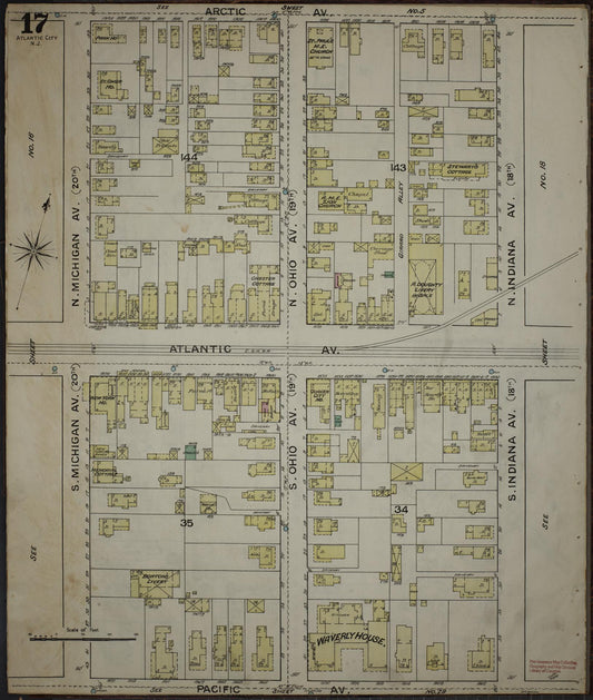 Sanborn Fire Insurance Map from Atlantic City, Atlantic County, New Jersey (1886), Sheet #0017 - Historic Sanborn Fire Insurance Map Print, vintage old map wall art, antique decor, genealogy gift, New Jersey New Jersey map