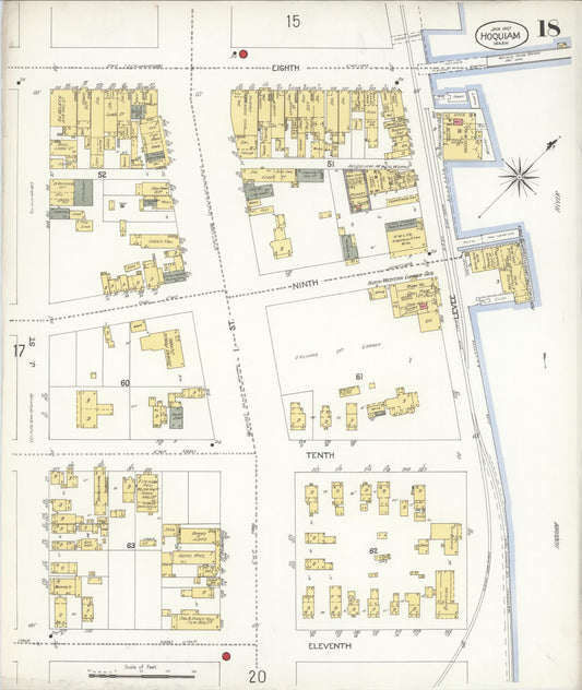Sanborn Fire Insurance Map from Hoquiam, Grays Harbor County, Washington (1907), Sheet #0018 - Historic Sanborn Fire Insurance Map Print, vintage old map wall art, antique decor, genealogy gift, Washington Washington map