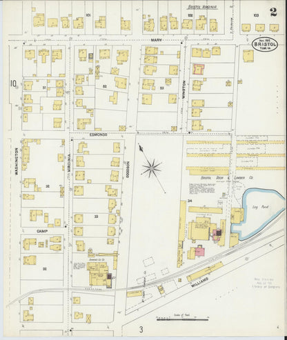 Sanborn Fire Insurance Map from Bristol, Sullivan County, Tennessee (1902), Sheet #0002 - Complete Map Set gallery image, historic Sanborn map, vintage wall art, Tennessee Tennessee