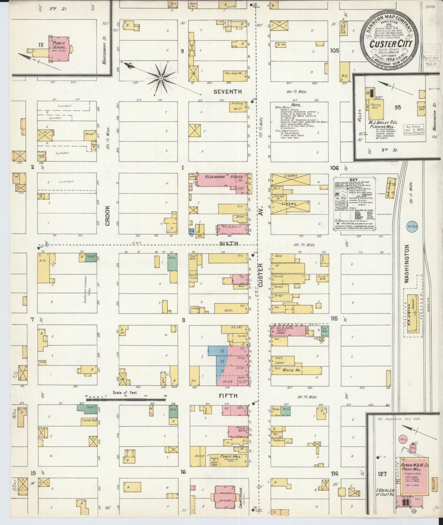 Sanborn Fire Insurance Map from Custer, Custer County, South Dakota. (1903) – Historic Sanborn Fire Insurance Map Print
