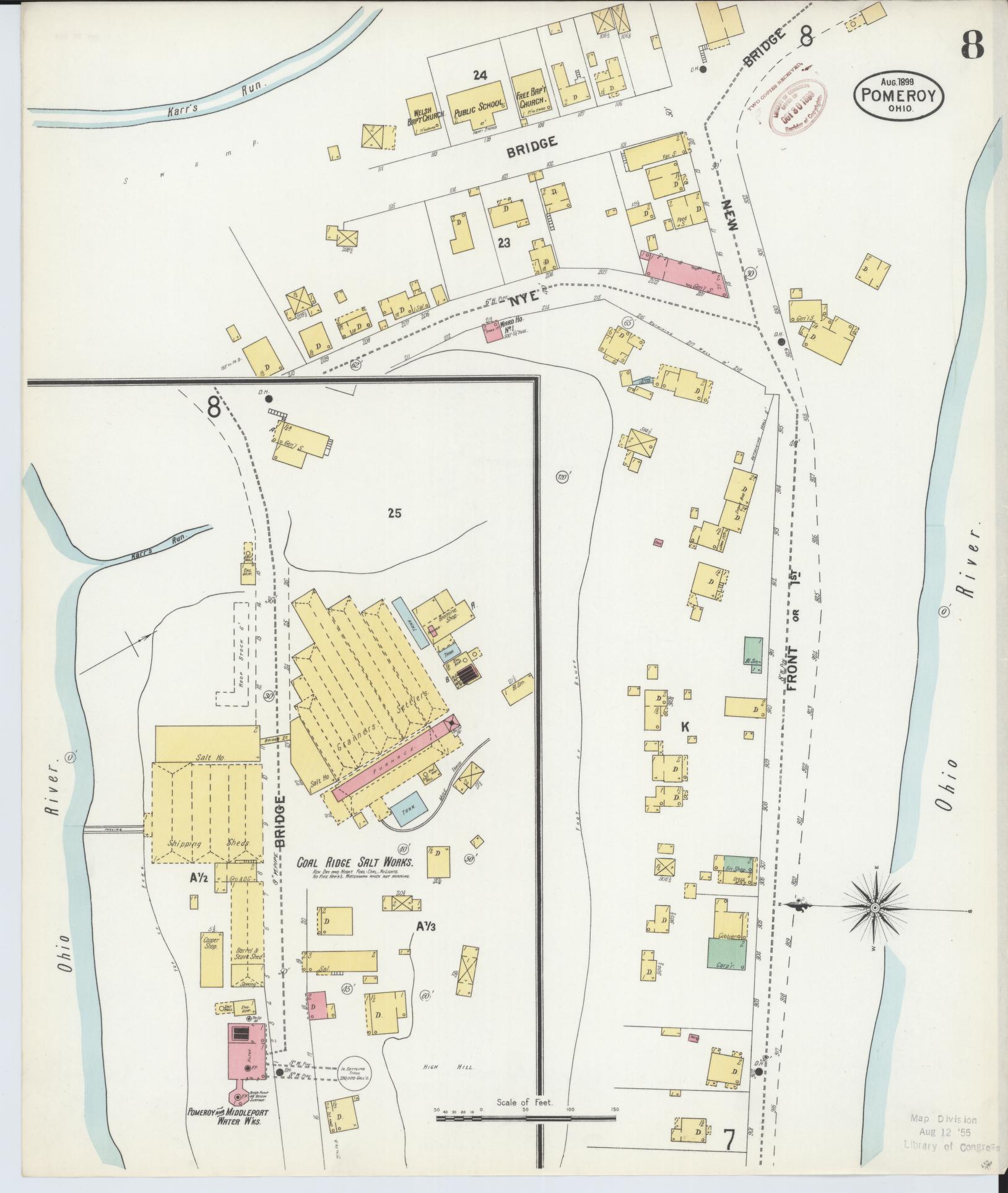 Sanborn Fire Insurance Map from Pomeroy, Meigs County, Ohio (1899), Sheet #0008 - Historic Sanborn Fire Insurance Map Print, vintage old map wall art, antique decor, genealogy gift, Ohio Ohio map