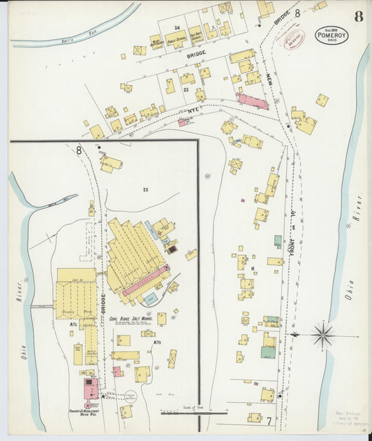 Sanborn Fire Insurance Map from Pomeroy, Meigs County, Ohio (1899), Sheet #0008 - Historic Sanborn Fire Insurance Map Print, vintage old map wall art, antique decor, genealogy gift, Ohio Ohio map