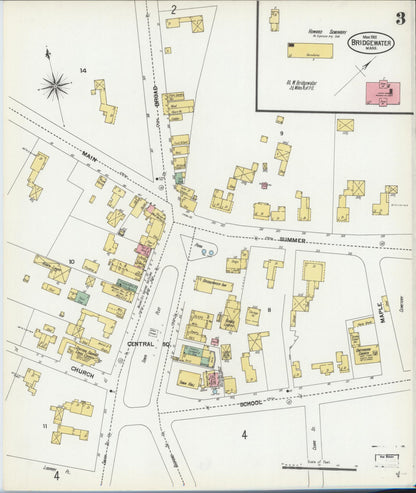 Sanborn Fire Insurance Map from Bridgewater, Plymouth County, Massachusetts (1901), Sheet #0003 - Complete Map Set gallery image, historic Sanborn map, vintage wall art, Massachusetts Massachusetts