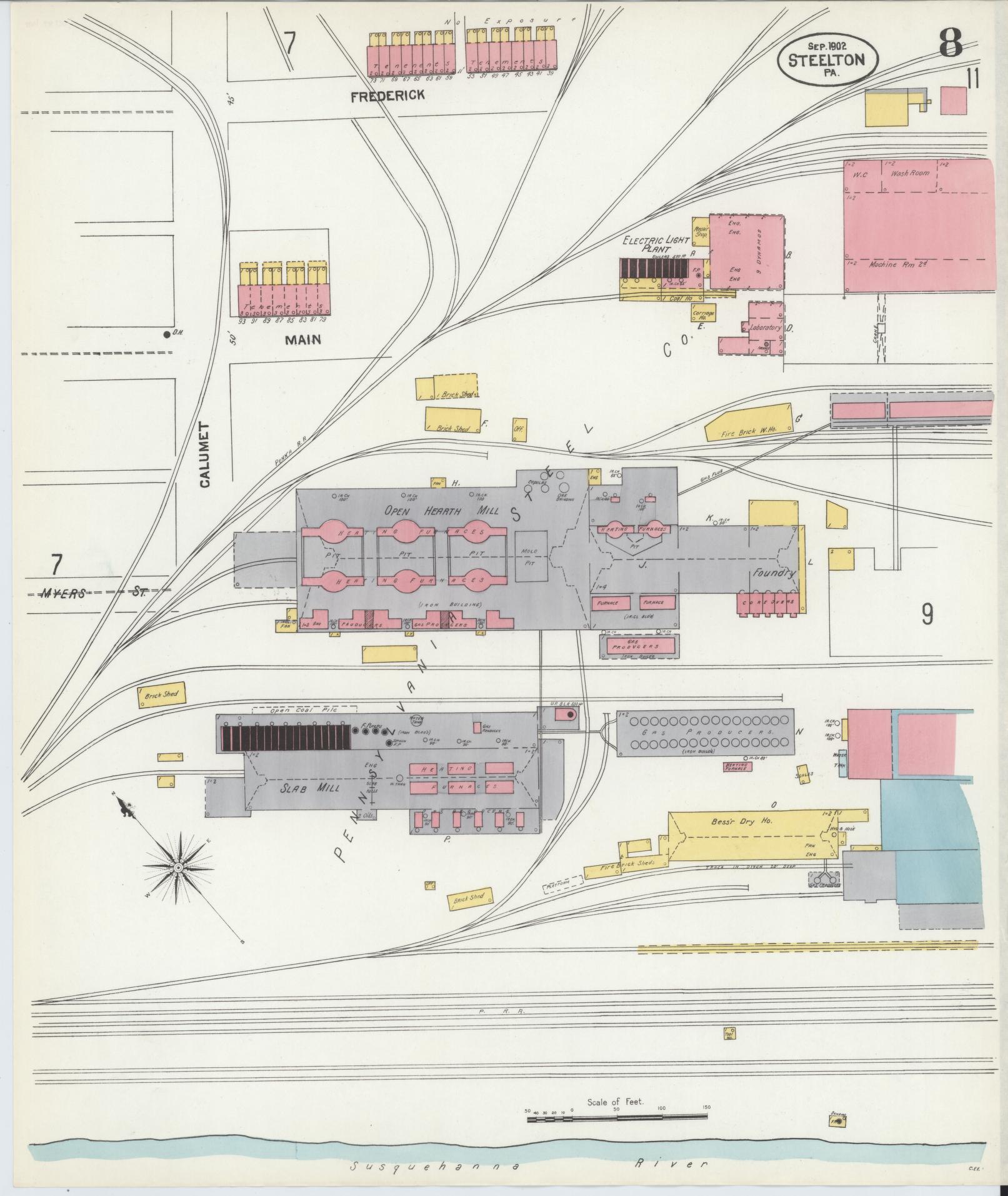 Sanborn Fire Insurance Map from Steelton, Dauphin County, Pennsylvania (1902), Sheet #0008 - Complete Map Set gallery image, historic Sanborn map, vintage wall art, Pennsylvania Pennsylvania