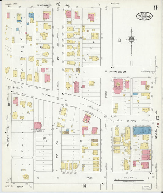 Sanborn Fire Insurance Map from Trinidad, Las Animas County, Colorado (1917), Sheet #0009 - Historic Sanborn Fire Insurance Map Print, vintage old map wall art, antique decor, genealogy gift, Colorado Colorado map