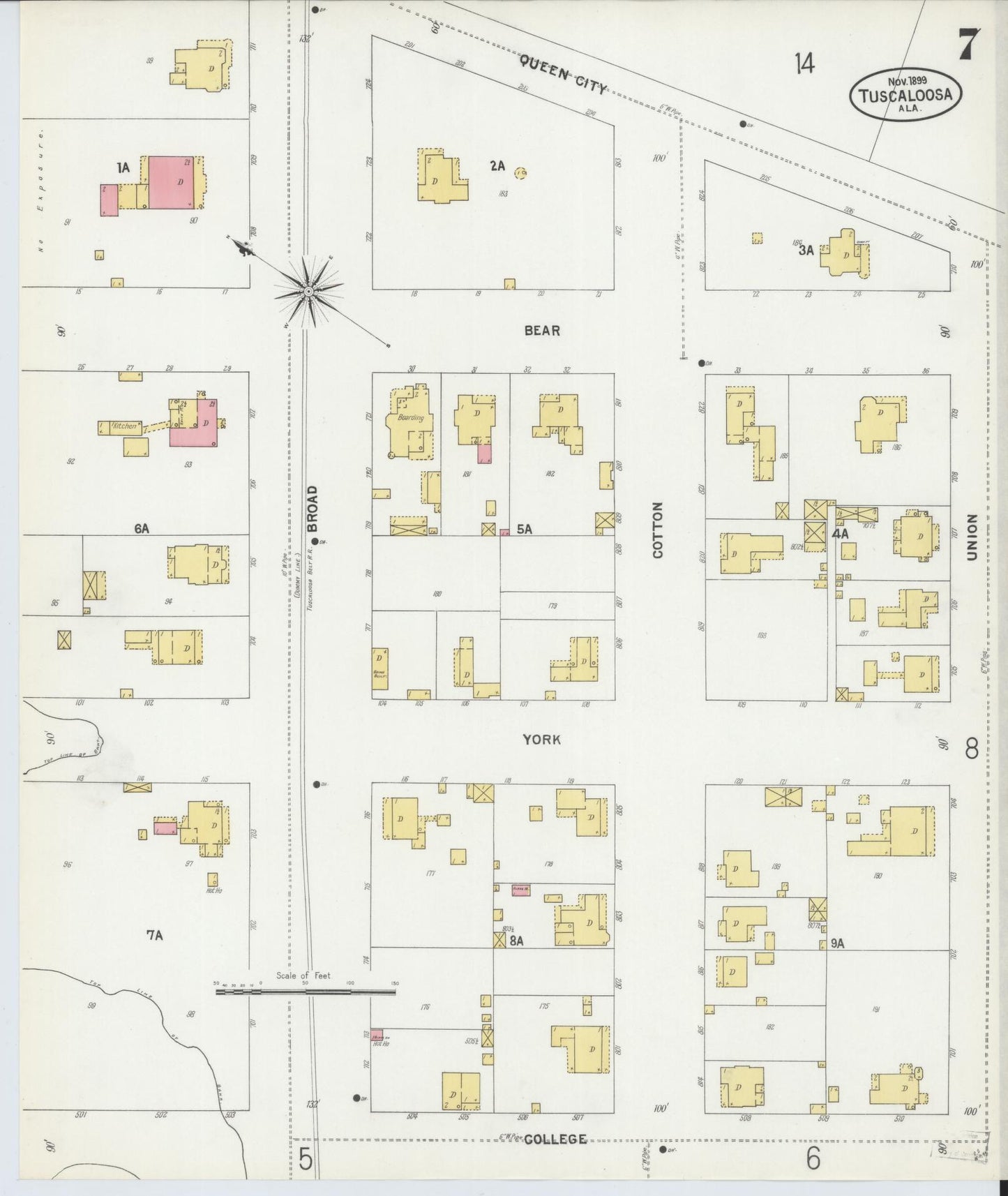 Sanborn Fire Insurance Map from Tuscaloosa, Tuscaloosa County, Alabama (1899), Sheet #0007 - Complete Map Set gallery image, historic Sanborn map, vintage wall art, Alabama Alabama