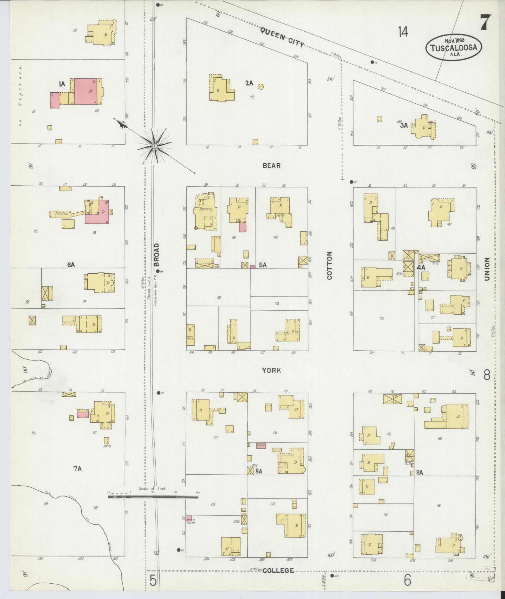 Sanborn Fire Insurance Map from Tuscaloosa, Tuscaloosa County, Alabama (1899), Sheet #0007 - Complete Map Set gallery image, historic Sanborn map, vintage wall art, Alabama Alabama