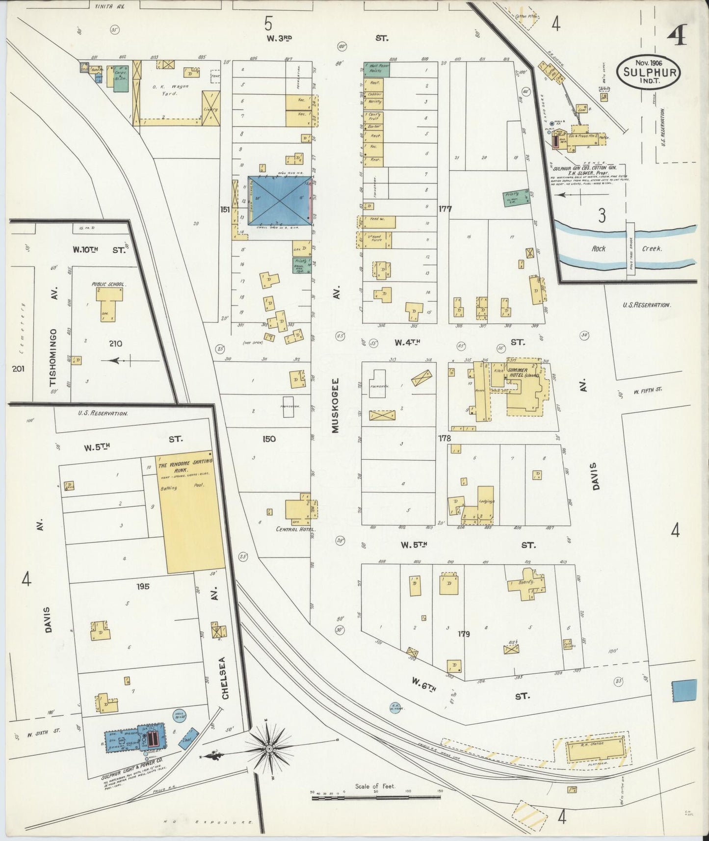 Sanborn Fire Insurance Map from Sulphur, Murray County, Oklahoma (1906), Sheet #0004 - Historic Sanborn Fire Insurance Map Print, vintage old map wall art, antique decor, genealogy gift, Oklahoma Oklahoma map
