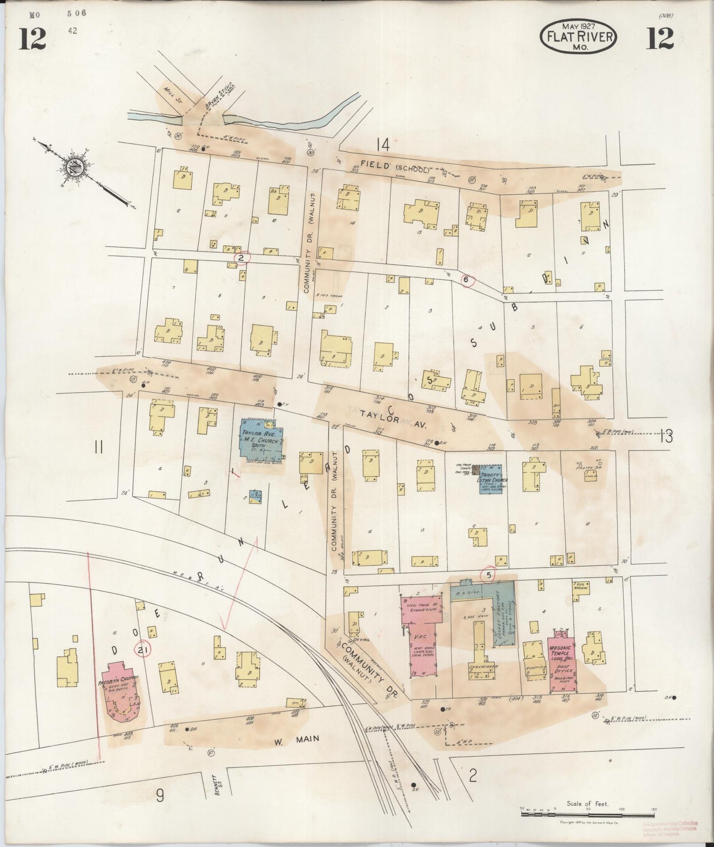 Sanborn Fire Insurance Map from Flat River, Saint Francois County, Missouri (1938), Sheet #0012 - Historic Sanborn Fire Insurance Map Print, vintage old map wall art, antique decor, genealogy gift, Missouri Missouri map