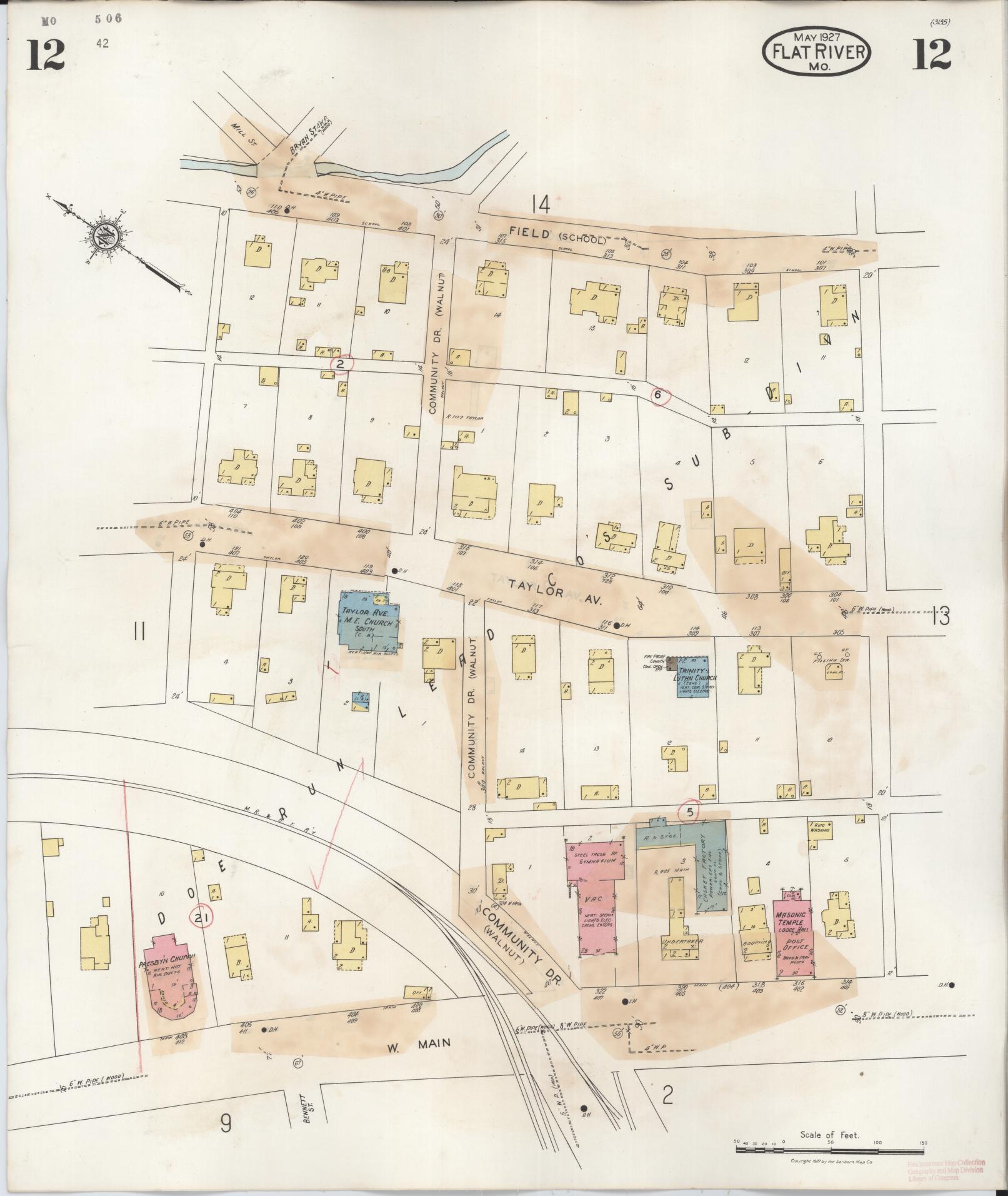 Sanborn Fire Insurance Map from Flat River, Saint Francois County, Missouri (1938), Sheet #0012 - Historic Sanborn Fire Insurance Map Print, vintage old map wall art, antique decor, genealogy gift, Missouri Missouri map