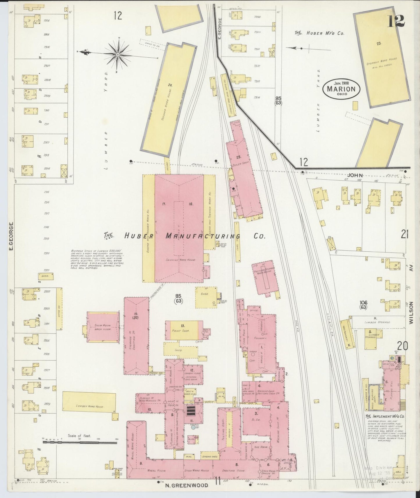 Sanborn Fire Insurance Map from Marion, Marion County, Ohio (1908), Sheet #0012 - Complete Map Set gallery image, historic Sanborn map, vintage wall art, Ohio Ohio