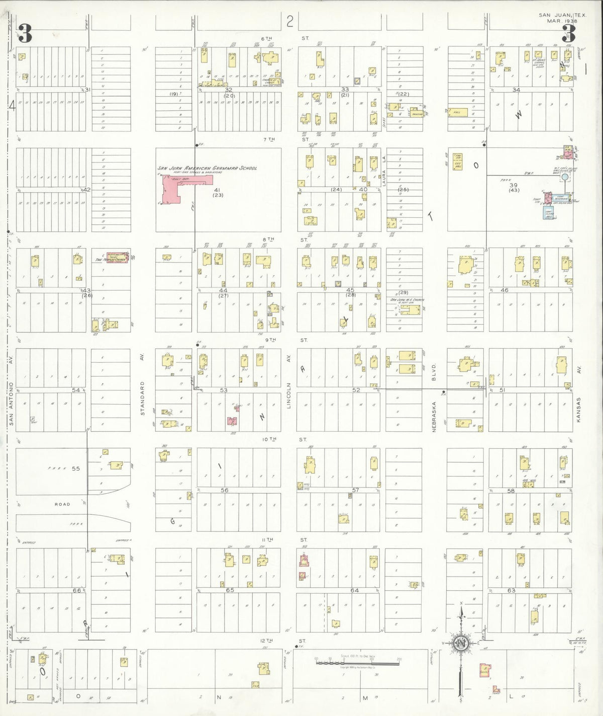 Sanborn Fire Insurance Map from San Juan, Hidalgo County, Texas (1938), Sheet #0003 - Complete Map Set gallery image, historic Sanborn map, vintage wall art, Texas Texas