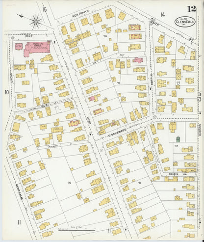 Sanborn Fire Insurance Map from Glens Falls, Warren County, New York (1901), Sheet #0012 - Historic Sanborn Fire Insurance Map Print, vintage old map wall art, antique decor, genealogy gift, New York New York map