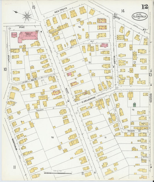 Sanborn Fire Insurance Map from Glens Falls, Warren County, New York (1901), Sheet #0012 - Historic Sanborn Fire Insurance Map Print, vintage old map wall art, antique decor, genealogy gift, New York New York map
