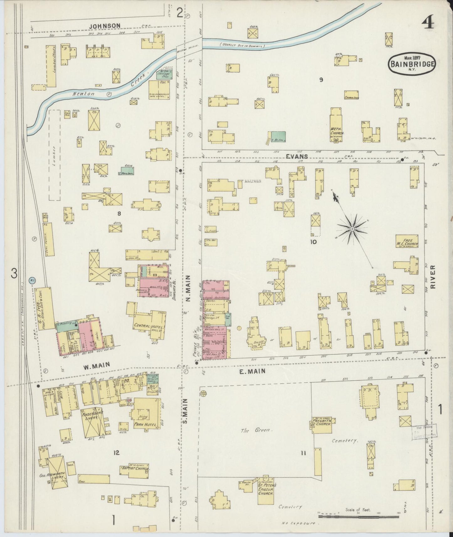Sanborn Fire Insurance Map from Bainbridge, Chenango County, New York (1897), Sheet #0004 - Historic Sanborn Fire Insurance Map Print, vintage old map wall art, antique decor, genealogy gift, New York New York map
