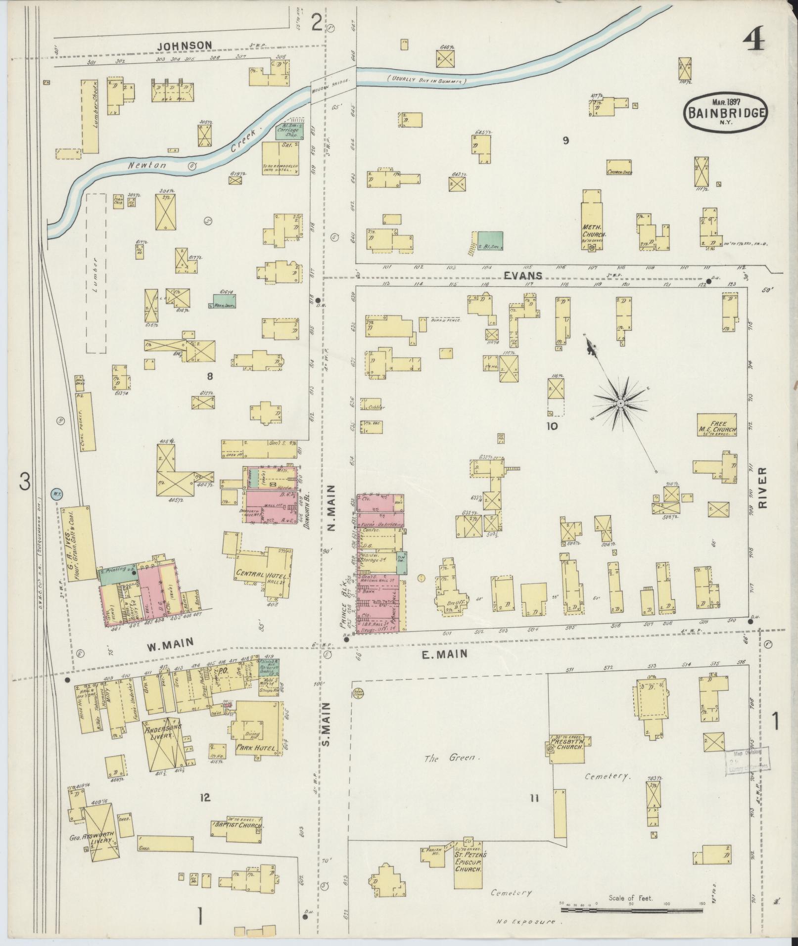 Sanborn Fire Insurance Map from Bainbridge, Chenango County, New York (1897), Sheet #0004 - Historic Sanborn Fire Insurance Map Print, vintage old map wall art, antique decor, genealogy gift, New York New York map