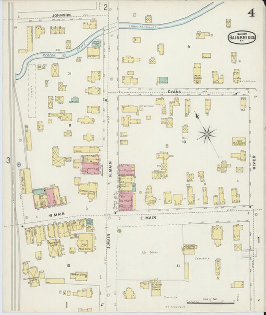 Sanborn Fire Insurance Map from Bainbridge, Chenango County, New York (1897), Sheet #0004 - Historic Sanborn Fire Insurance Map Print, vintage old map wall art, antique decor, genealogy gift, New York New York map