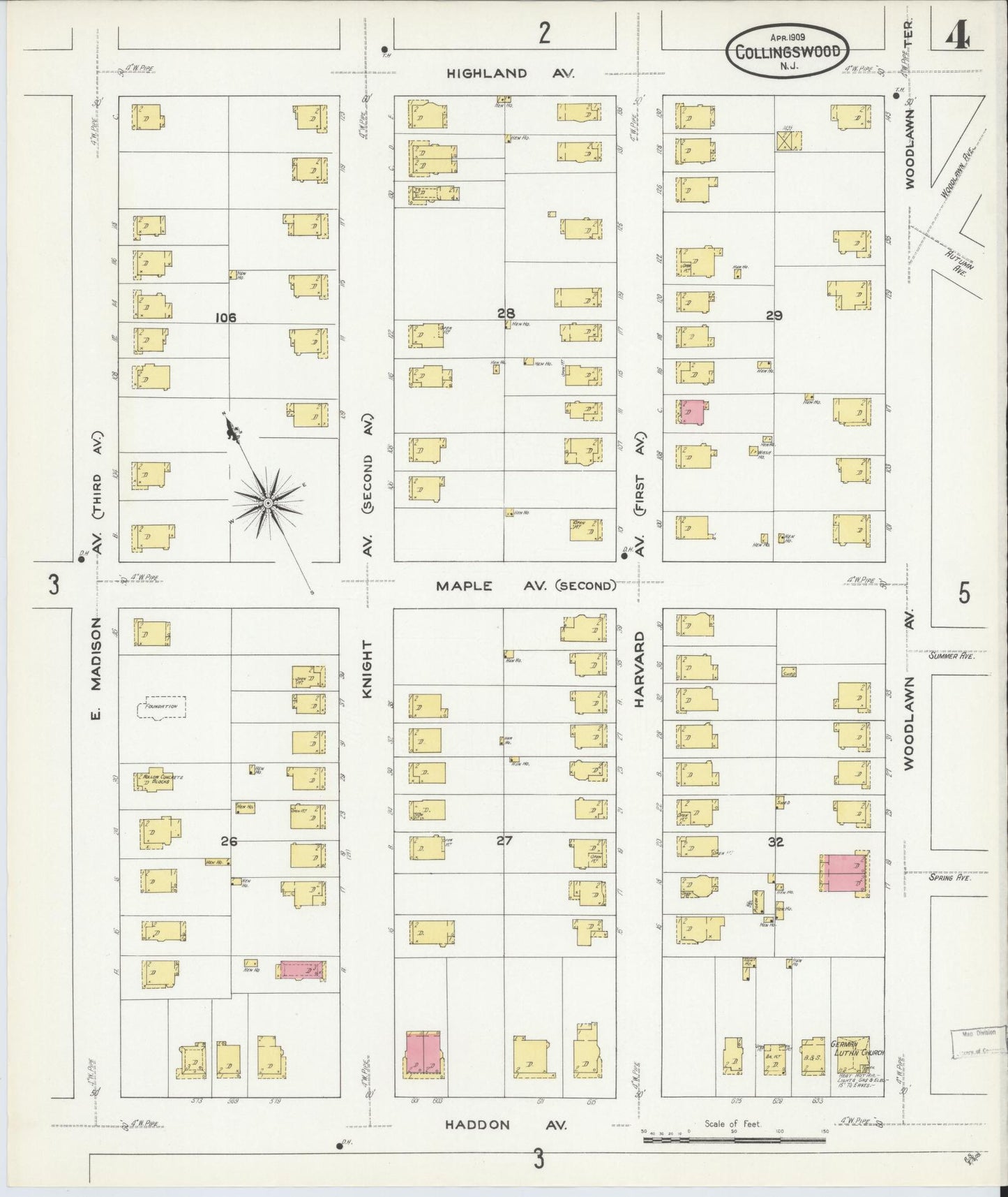 Sanborn Fire Insurance Map from Collingswood, Camden County, New Jersey (1909), Sheet #0004 - Complete Map Set gallery image, historic Sanborn map, vintage wall art, New Jersey New Jersey