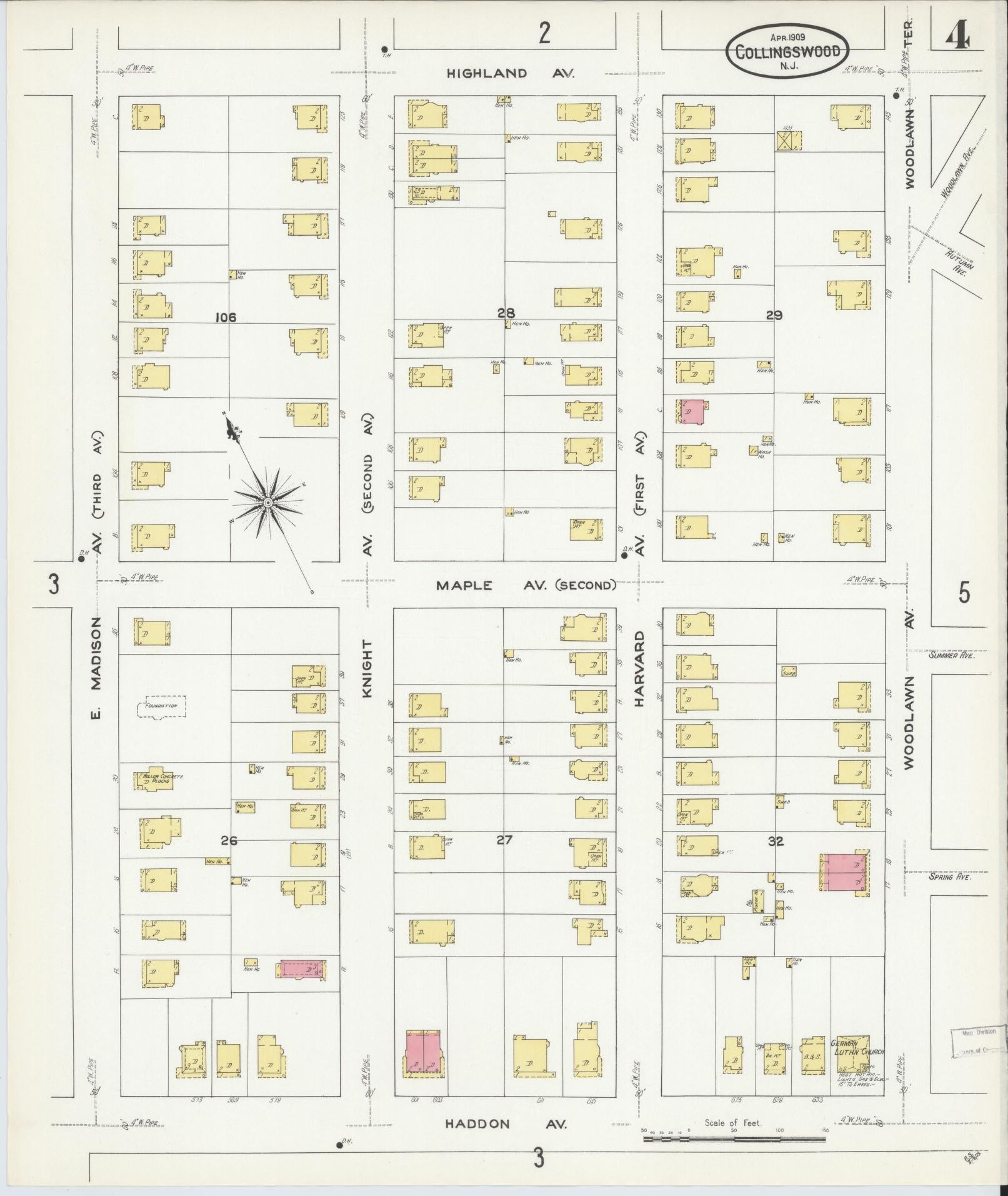 Sanborn Fire Insurance Map from Collingswood, Camden County, New Jersey (1909), Sheet #0004 - Complete Map Set gallery image, historic Sanborn map, vintage wall art, New Jersey New Jersey