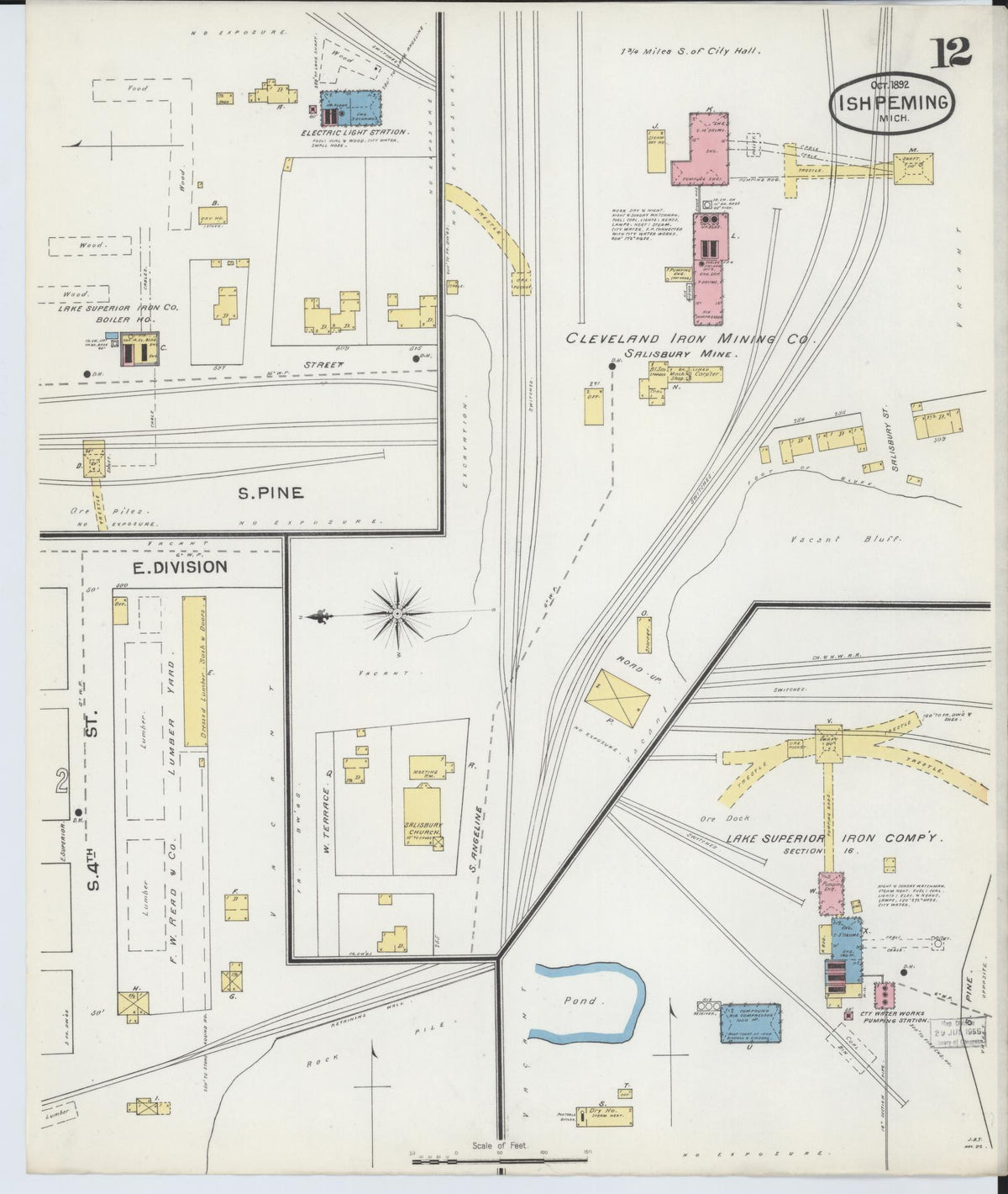Sanborn Fire Insurance Map from Ishpeming, Marquette County, Michigan (1892), Sheet #0012 - Complete Map Set gallery image, historic Sanborn map, vintage wall art, Michigan Michigan