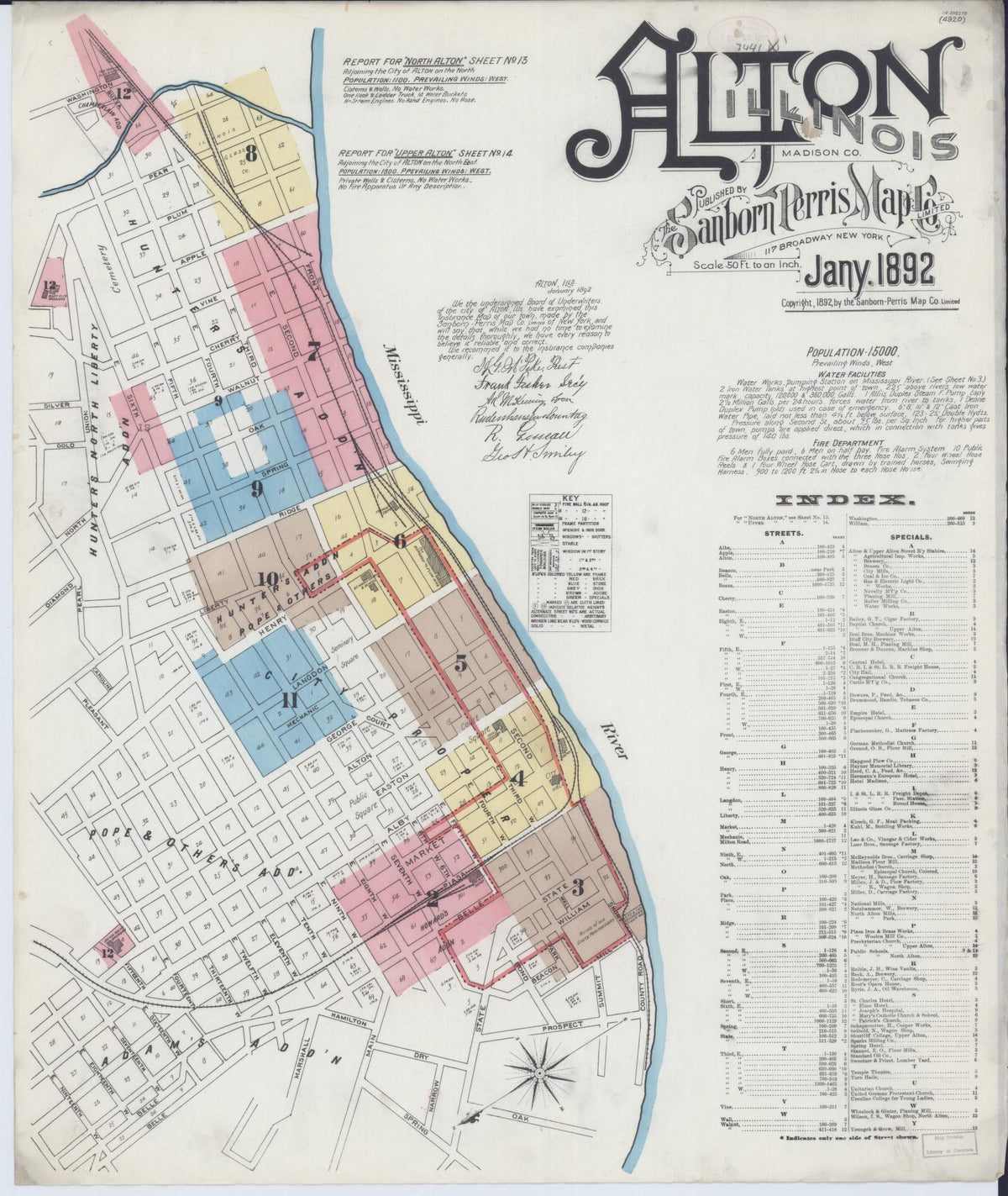 Sanborn Fire Insurance Map from Alton, Madison County, Illinois (1892), Sheet #0001 - Complete Map Set gallery image, historic Sanborn map, vintage wall art, Illinois Illinois