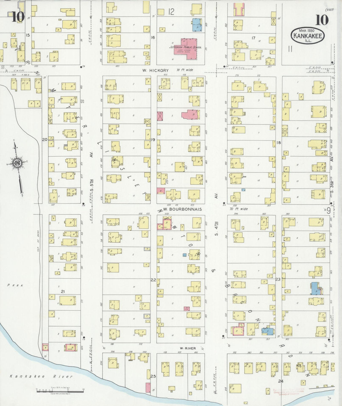 Sanborn Fire Insurance Map from Kankakee, Kankakee County, Illinois (1930), Sheet #0010 - Complete Map Set gallery image, historic Sanborn map, vintage wall art, Illinois Illinois