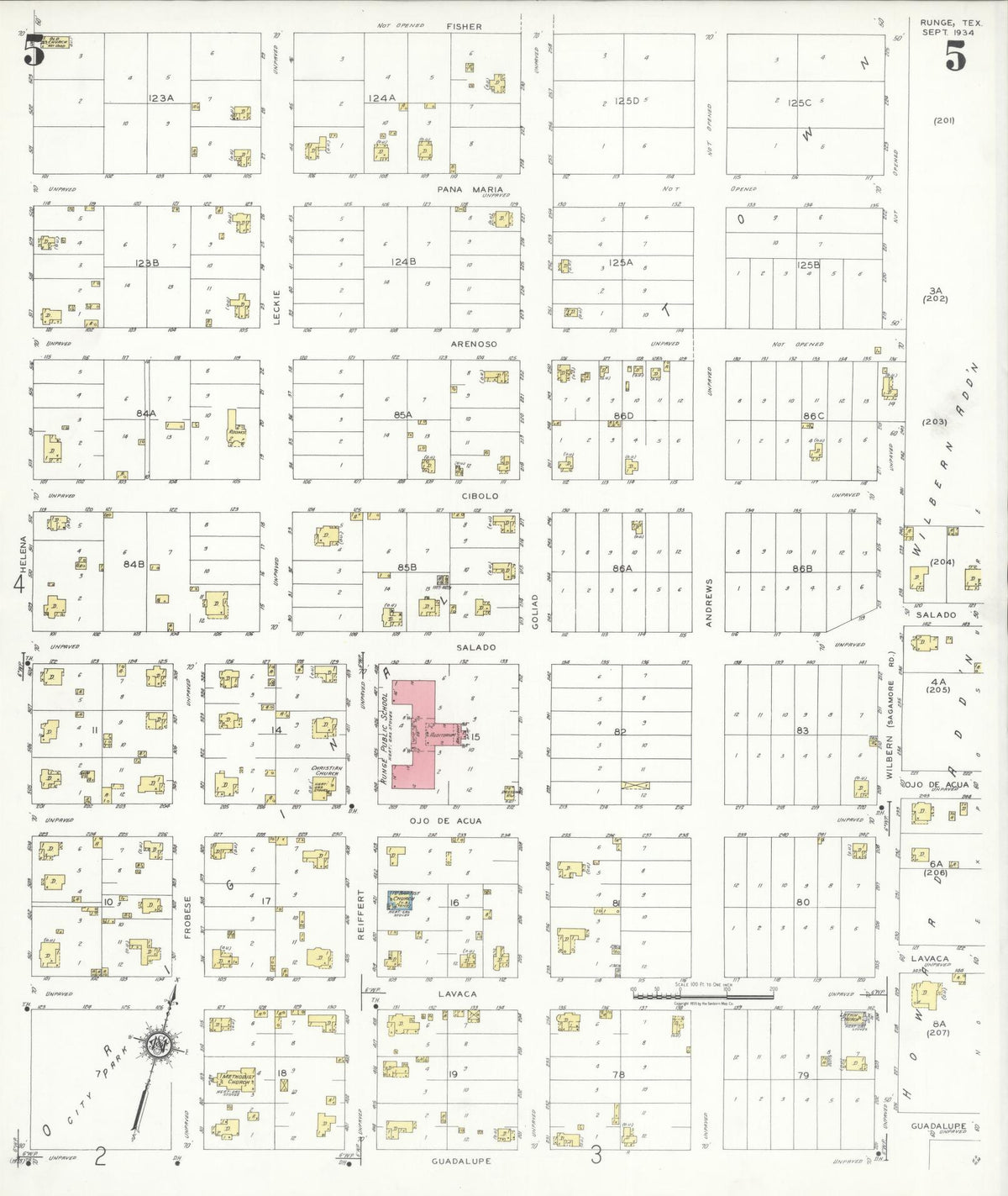 Sanborn Fire Insurance Map from Runge, Karnes County, Texas (1934), Sheet #0005 - Complete Map Set gallery image, historic Sanborn map, vintage wall art, Texas Texas