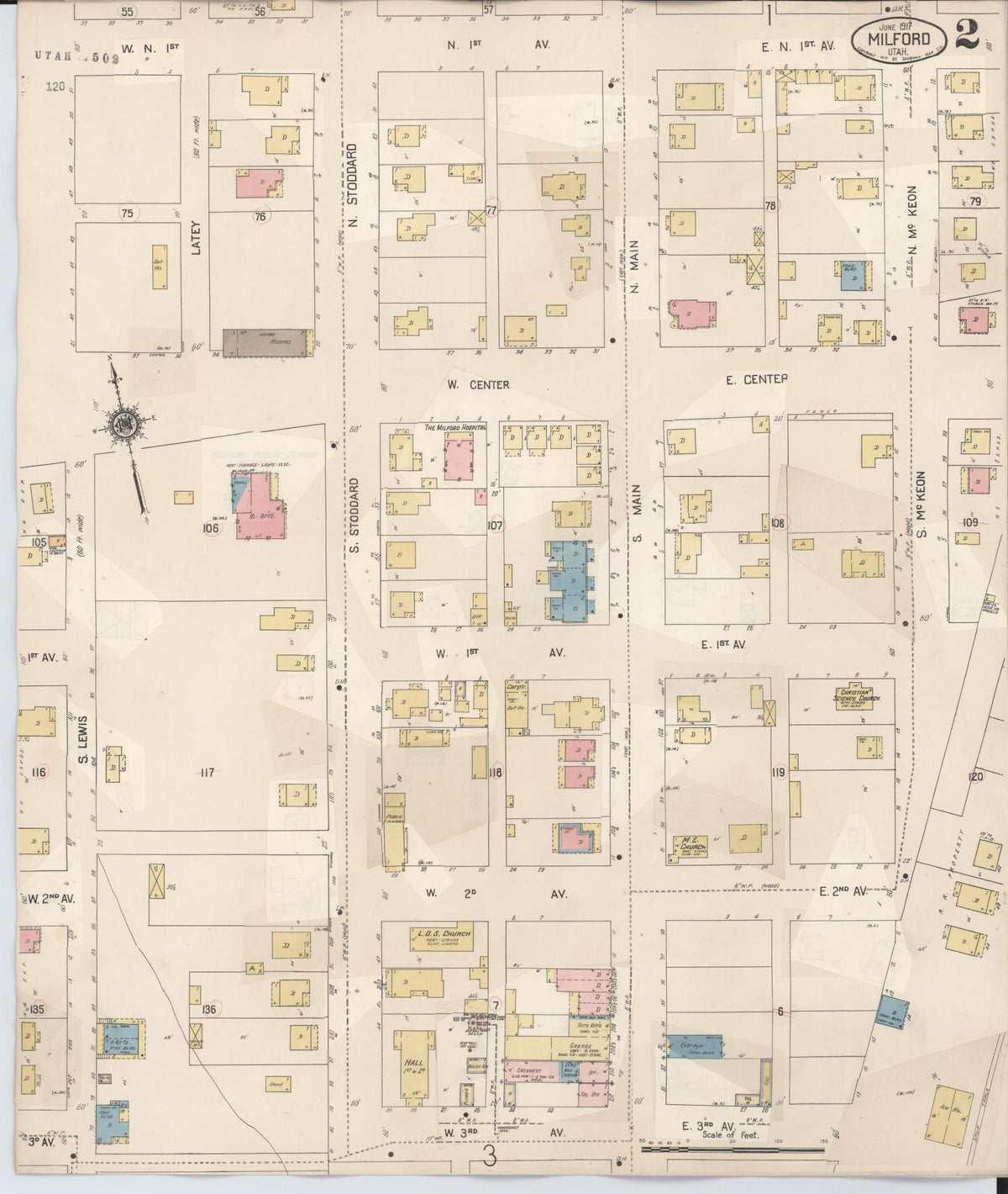 Sanborn Fire Insurance Map from Milford, Beaver County, Utah (1931), Sheet #0002 - Complete Map Set gallery image, historic Sanborn map, vintage wall art, Utah Utah