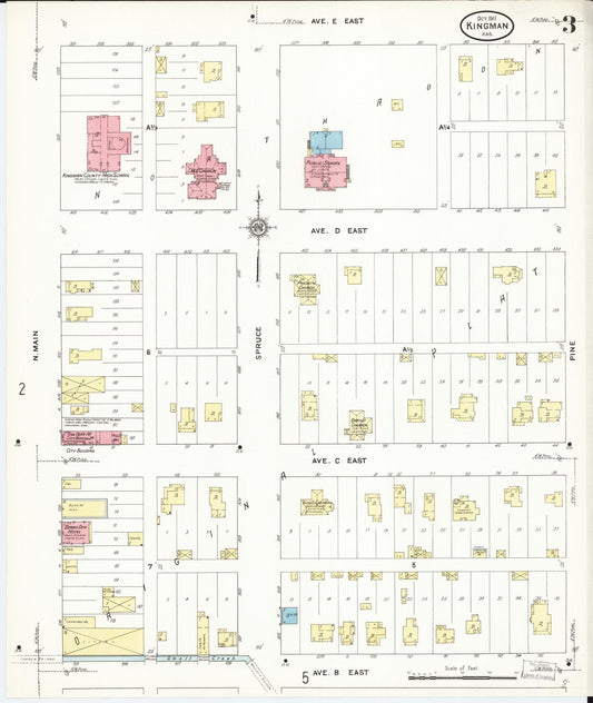 Sanborn Fire Insurance Map from Kingman, Kingman County, Kansas (1911), Sheet #0003 - Historic Sanborn Fire Insurance Map Print, vintage old map wall art, antique decor, genealogy gift, Kansas Kansas map