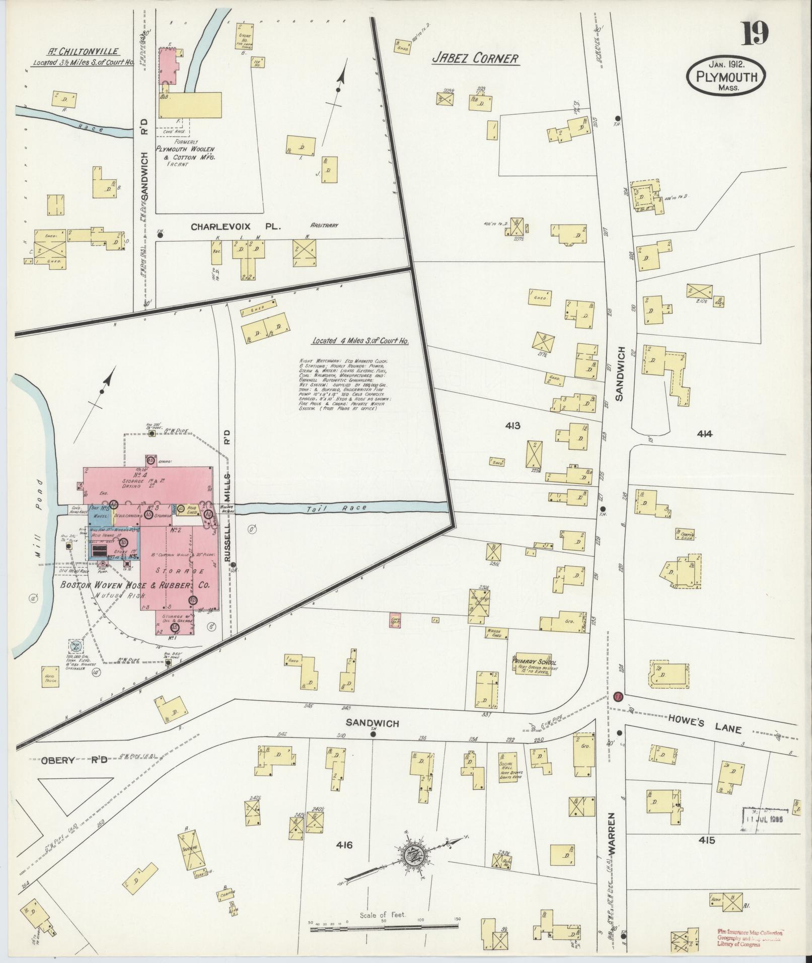 Sanborn Fire Insurance Map from Plymouth, Plymouth County, Massachusetts (1912), Sheet #0019 - Historic Sanborn Fire Insurance Map Print, vintage old map wall art, antique decor, genealogy gift, Massachusetts Massachusetts map