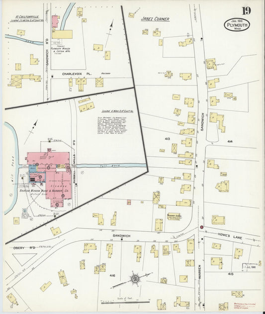 Sanborn Fire Insurance Map from Plymouth, Plymouth County, Massachusetts (1912), Sheet #0019 - Historic Sanborn Fire Insurance Map Print, vintage old map wall art, antique decor, genealogy gift, Massachusetts Massachusetts map