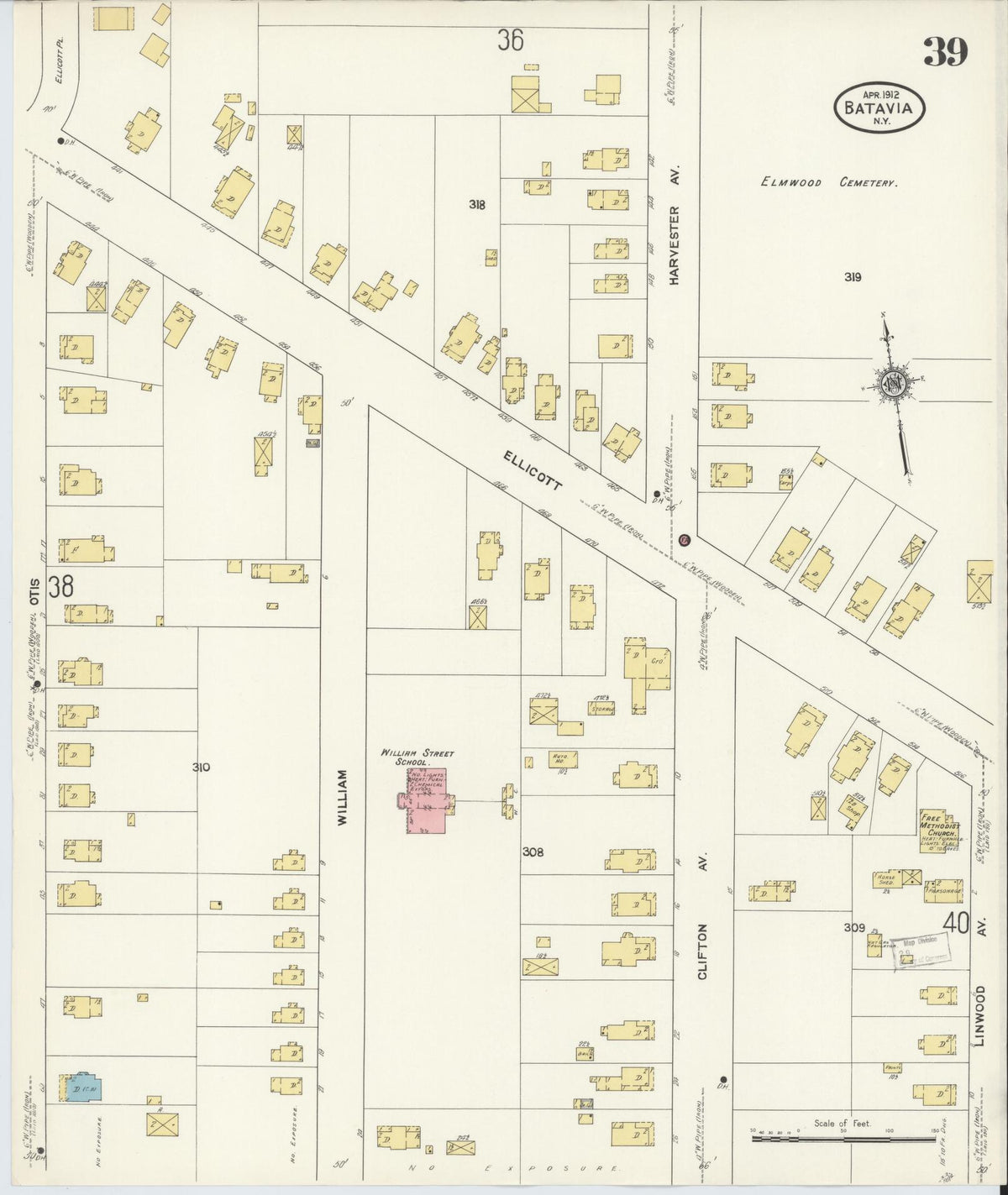 Sanborn Fire Insurance Map from Batavia, Genesee County, New York (1912), Sheet #0039 - Complete Map Set gallery image, historic Sanborn map, vintage wall art, New York New York