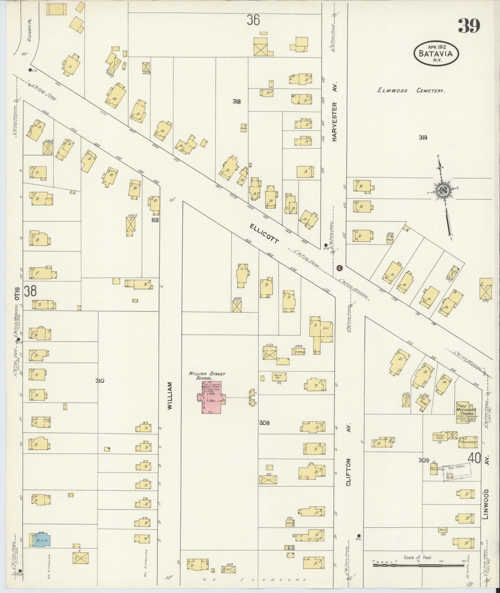 Sanborn Fire Insurance Map from Batavia, Genesee County, New York (1912), Sheet #0039 - Complete Map Set gallery image, historic Sanborn map, vintage wall art, New York New York