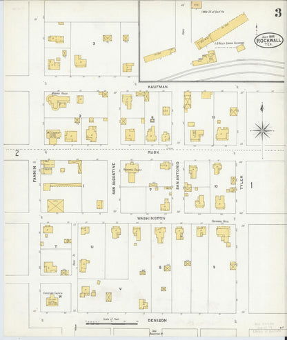Sanborn Fire Insurance Map from Rockwall, Rockwall County, Texas (1905), Sheet #0003 - Historic Sanborn Fire Insurance Map Print, vintage old map wall art, antique decor, genealogy gift, Texas Texas map