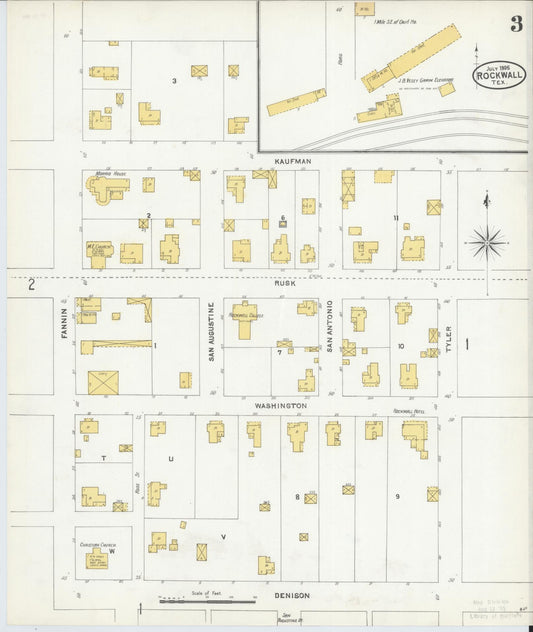Sanborn Fire Insurance Map from Rockwall, Rockwall County, Texas (1905), Sheet #0003 - Historic Sanborn Fire Insurance Map Print, vintage old map wall art, antique decor, genealogy gift, Texas Texas map