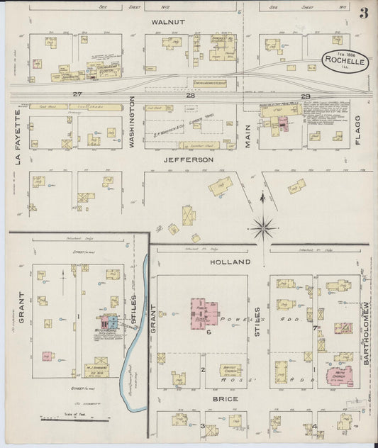 Sanborn Fire Insurance Map from Rochelle, Ogle County, Illinois (1886), Sheet #0003 - Historic Sanborn Fire Insurance Map Print, vintage old map wall art, antique decor, genealogy gift, Illinois Illinois map