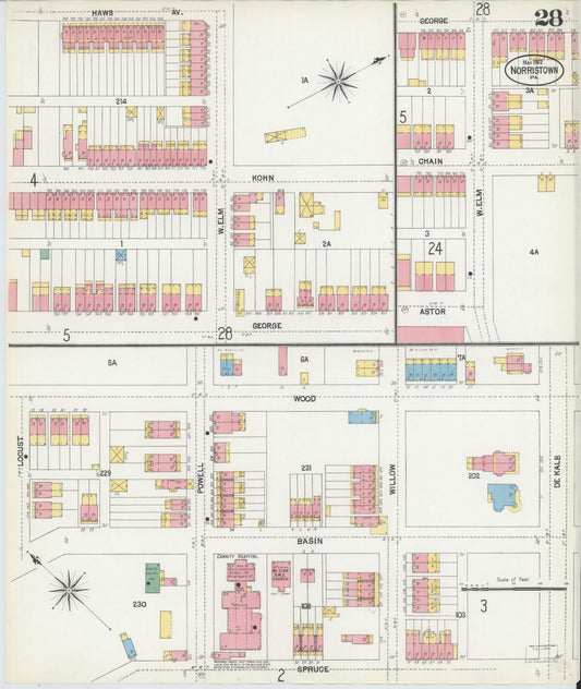 Sanborn Fire Insurance Map from Norristown, Montgomery County, Pennsylvania (1902), Sheet #0028 - Historic Sanborn Fire Insurance Map Print, vintage old map wall art, antique decor, genealogy gift, Pennsylvania Pennsylvania map