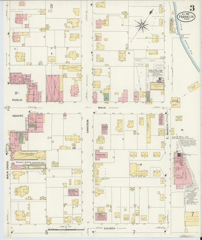 Sanborn Fire Insurance Map from Franklin, Williamson County, Tennessee (1908), Sheet #0003 - Complete Map Set gallery image, historic Sanborn map, vintage wall art, Tennessee Tennessee