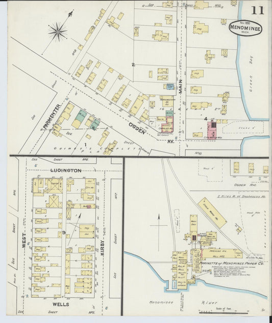 Sanborn Fire Insurance Map from Menominee, Menominee County, Michigan (1890), Sheet #0011 - Historic Sanborn Fire Insurance Map Print, vintage old map wall art, antique decor, genealogy gift, Michigan Michigan map