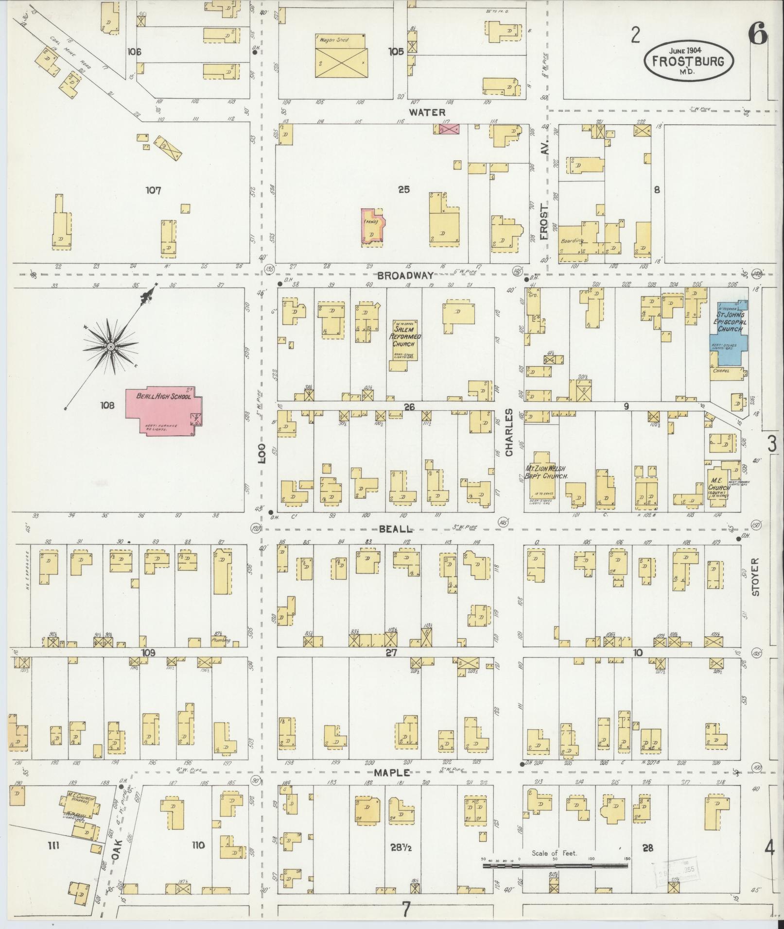 Sanborn Fire Insurance Map from Frostburg, Allegany County, Maryland (1904), Sheet #0006 - Complete Map Set gallery image, historic Sanborn map, vintage wall art, Maryland Maryland