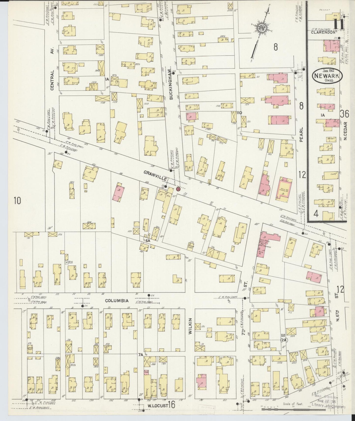 Sanborn Fire Insurance Map from Newark, Licking County, Ohio (1912), Sheet #0011 - Complete Map Set gallery image, historic Sanborn map, vintage wall art, Ohio Ohio